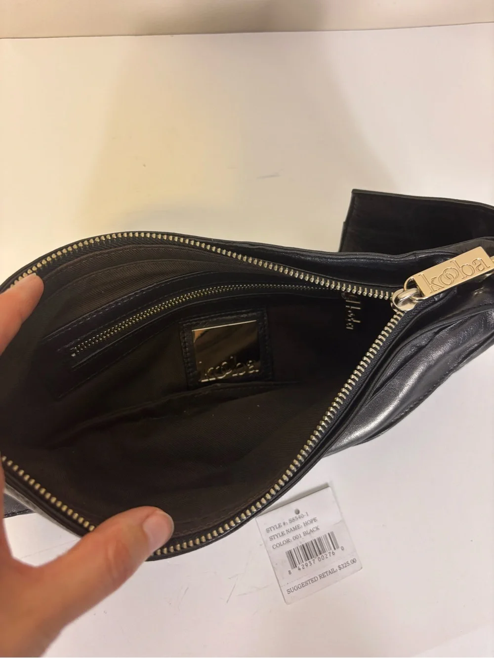Kooba Black Leather Pleated Evening Clutch